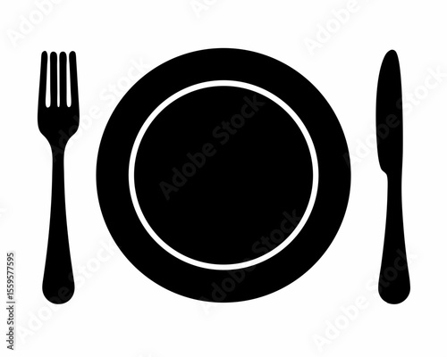 Silhouette of dining utensils vector illustration. fork, spoon, knife, plate