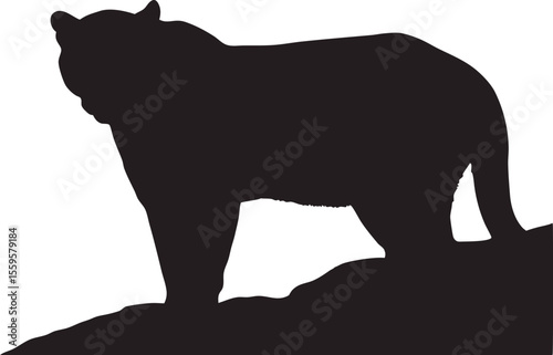 Wild Cat Silhouette Vector | Big Feline Animal Clipart on Rock Design