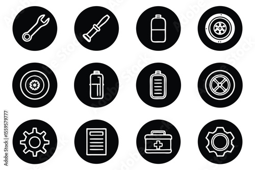 Car service tools and parts icons wrench screwdriver