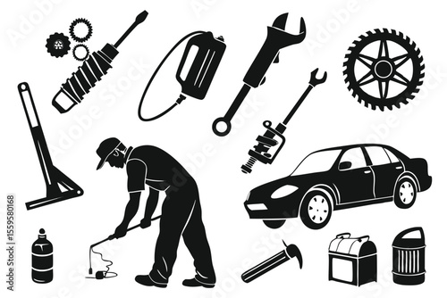 Mechanic tools and car service wrench screwdriver