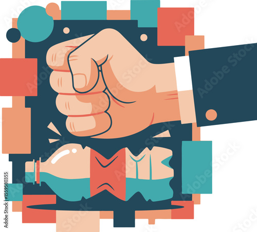 Hand Crushing Plastic Bottle - Vector Design