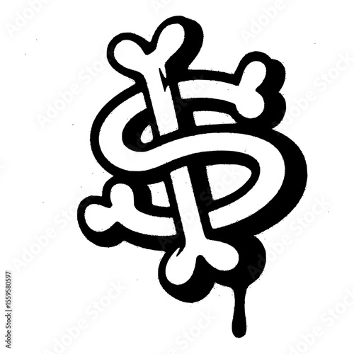 Urban Graffiti Dollar Sign Made of Bones with Dripping Paint Effect