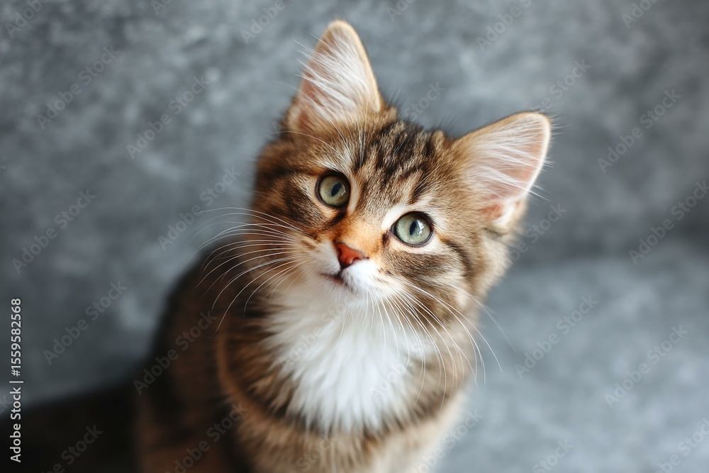 Fototapeta premium Cute Kitten Portrait Against a Gray Background