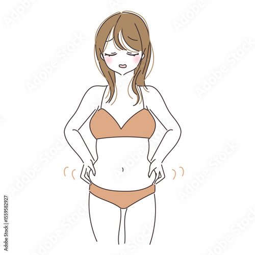 お腹を気にする女性のイラスト
