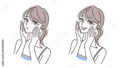 肌悩みビフォーアフター女性のイラスト