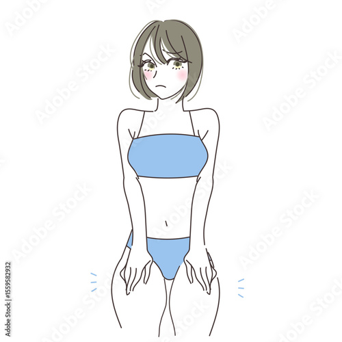 太い足を気にする女性のイラスト