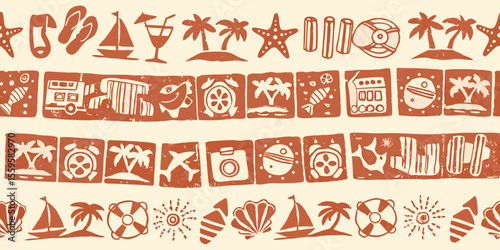 Summer Vacation Beach Themed Hand Drawn Seamless Pattern Illustration