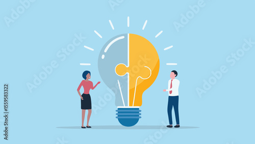 Business Teamwork and Idea Generation with Lightbulb Puzzle Pieces Illustration