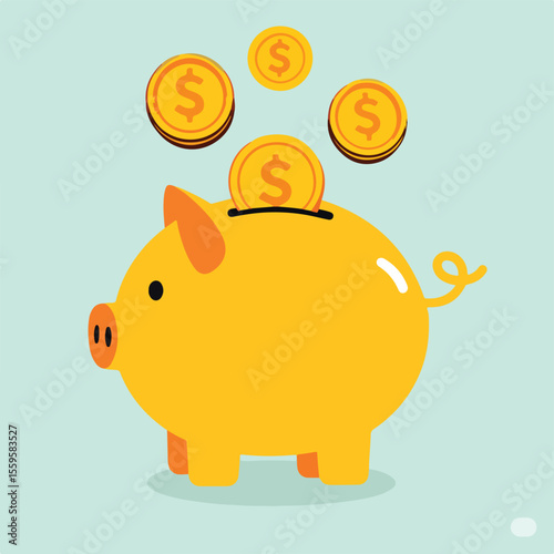 Adorable Golden Piggy Bank Filled With Falling Gold Coins Illustrating Wealth Growth