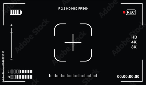 Video camera viewfinder frame. Camera recording screen template for overlay.Video recording screen. Photo camera viewfinders. Modern focusing screen. Vector illustration