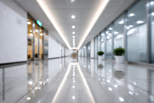 Defocused bright office hallway, perfect as a background for business concepts or professional settings photo