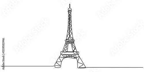 Eiffel tower continuous one line drawn. Vector isolated on white, Eiffel Tower Single one line drawing. Tourism and travel greeting postcard concept. Modern continuous line draw design vector 