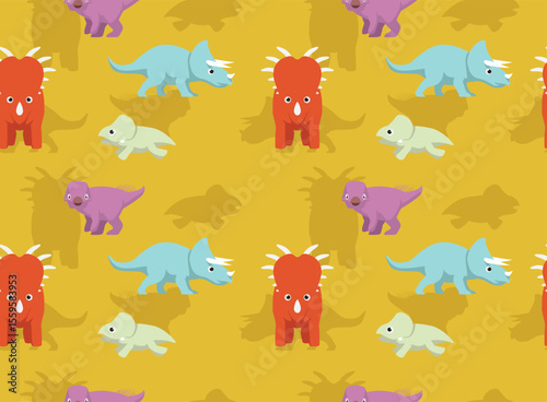 Dinosaur Ceratops Summer Set Cartoon Seamless Pattern Background Wallpaper
