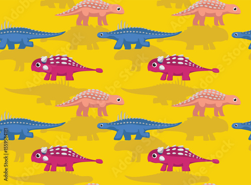 Dinosaur Ankylosauria Summer Set Cartoon Seamless Pattern Background Wallpaper
