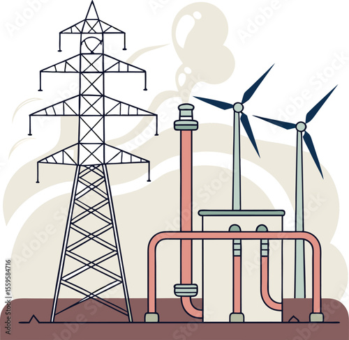 energy tower windmill sky power electricity