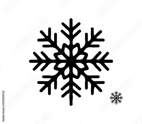Black icon of a stylized snowflake, symbolizing winter, cold weather, and frosty conditions.