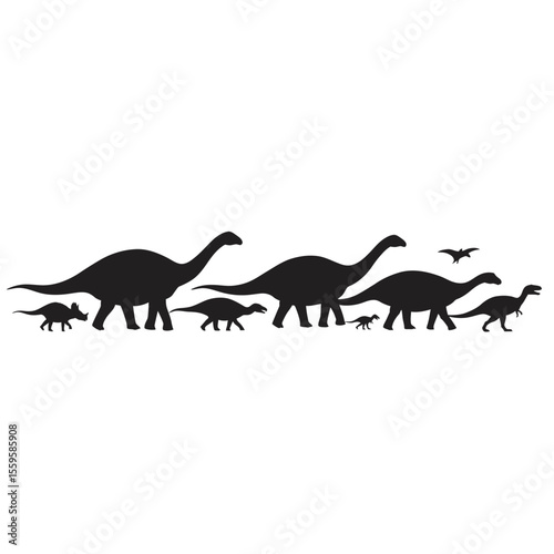 Group of Dinosaurs Silhouette Vector Set
