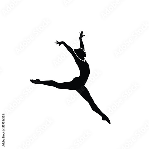 Gymnast in Split Leap Pose Silhouette Vector