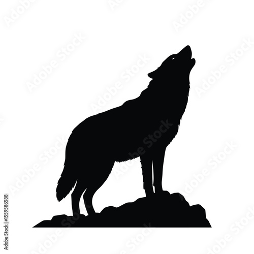 Howling Wolf on Rock Silhouette Vector