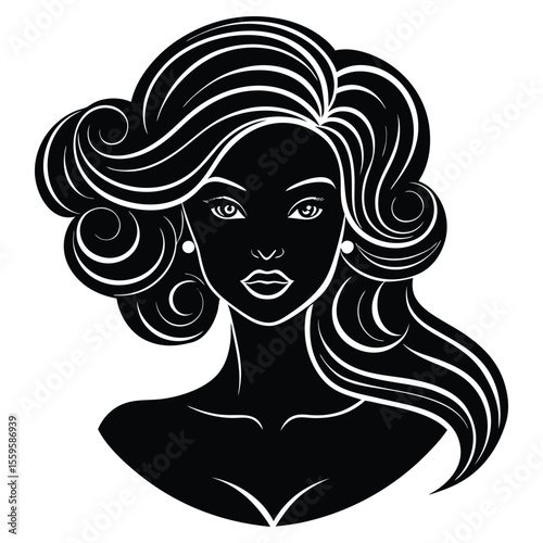 A graceful young lady’s silhouette with flowing, luxurious hair cascading down her back, exuding elegance and timeless beauty in a striking, simple outline.
