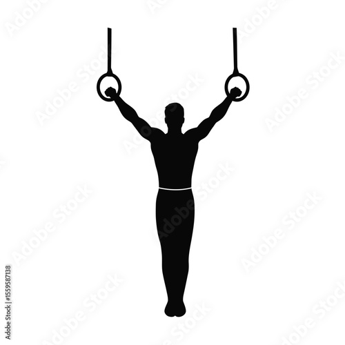 Male Gymnast on Rings Silhouette Vector