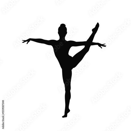 Balance Beam Gymnast Pose Silhouette Vector – Athletic Performance, Olympic Sport, Artistic Gymnastics