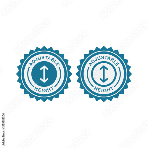 Blue "Adjustable Height" vector logo with an up-down arrow. Ideal for products offering customizable height settings and ergonomic design.