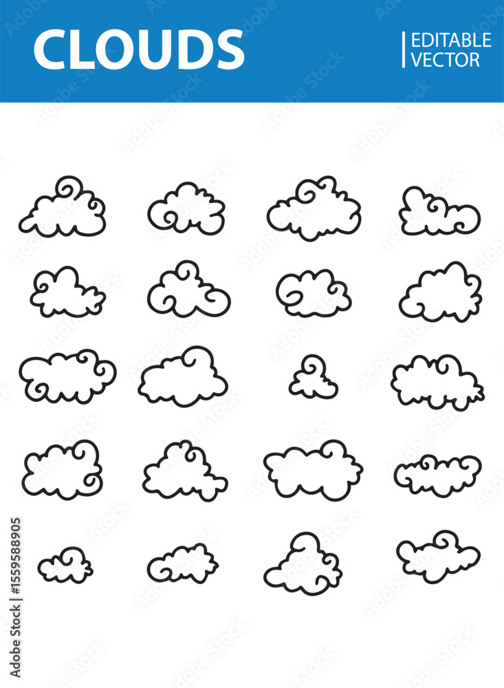 Fototapeta premium Clouds line art icon. Storage solution element, databases, networking, software image, cloud and meteorology concept. Vector line art illustration isolated on white background 