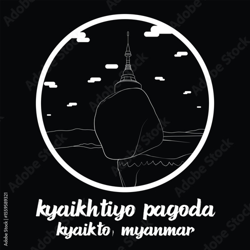 Circle Icon Kyaiktiyo Pagoda. Vector illustration
