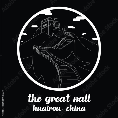 Circle Icon The Great Wall. Vector illustration