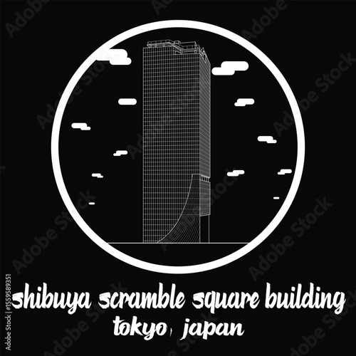 Circle Icon Shibuya Scramble Square building. Vector illustration
