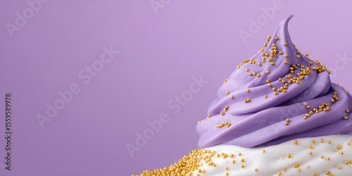Purple dessert topping with golden sprinkles. Cupcake, treat, confection, food, sweet, delicious