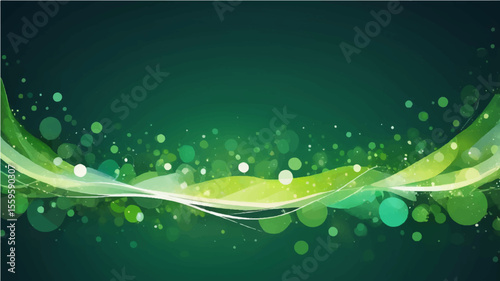 Green abstract background with drops and fresh water bubbles pattern