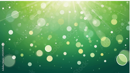 Green abstract background with drops and fresh water bubbles pattern