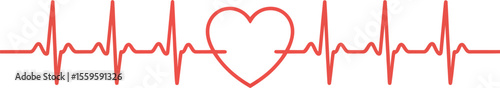 Red heart rate line with heart shape in the middle on white surface