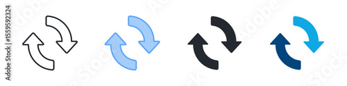 Synchronization Icon Set Multiple Style. Designed In Outline, Blue, Glyph, Dual Tone