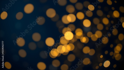 Softly blurred golden bokeh lights scattered across a deep navy blue background creating a magical and festive atmosphere