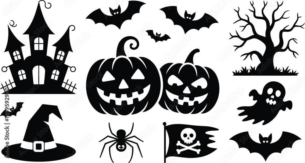 Obraz premium Halloween themed black and white vector image with spooky elements