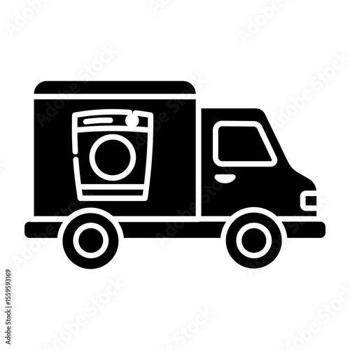 Made in UK Laundry day just got a whole lot brighter with this truck and washing machine vector icon solid style.