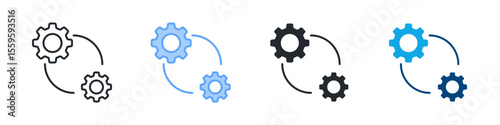 Process Icon Set Multiple Style. Designed In Outline, Blue, Glyph, Dual Tone