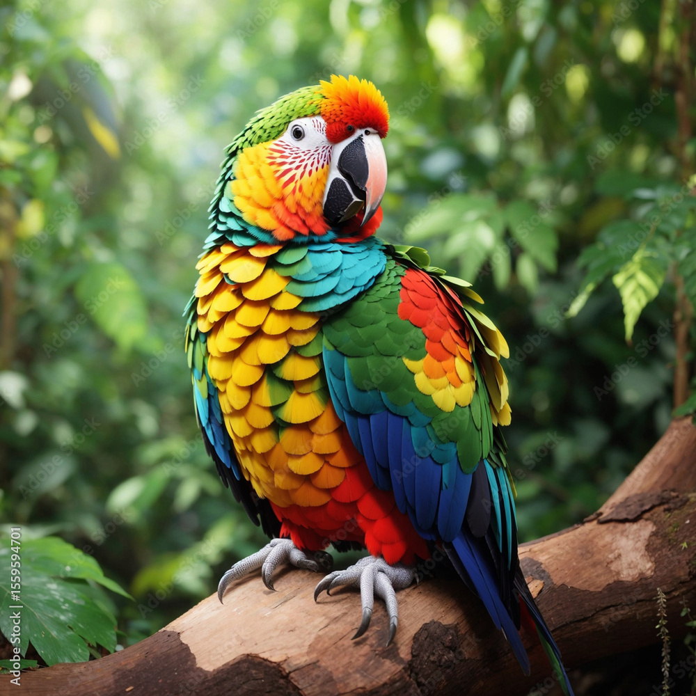 Obraz premium Vibrant Macaw Parrot Perched in Tropical Rainforest