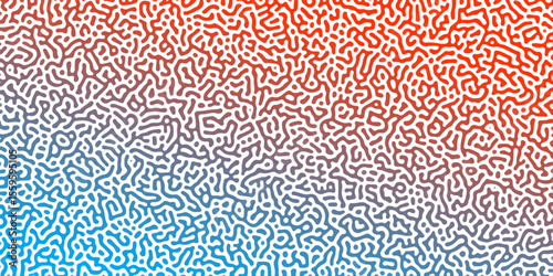 Abstract Reaction-diffusion Turing pattern natural texture blue and red gradient color scheme. Linear design with biological algorithm psychedelic background. Reaction-diffusion or truing patter