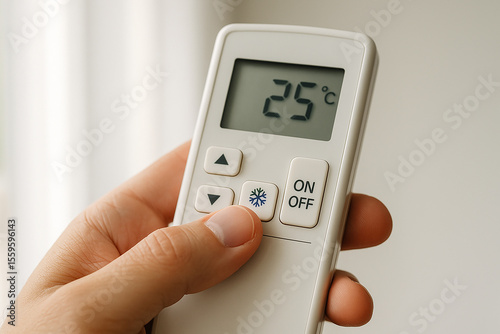 Air conditioner remote control set to 25°C — recommended indoor temperature for energy efficiency and comfort