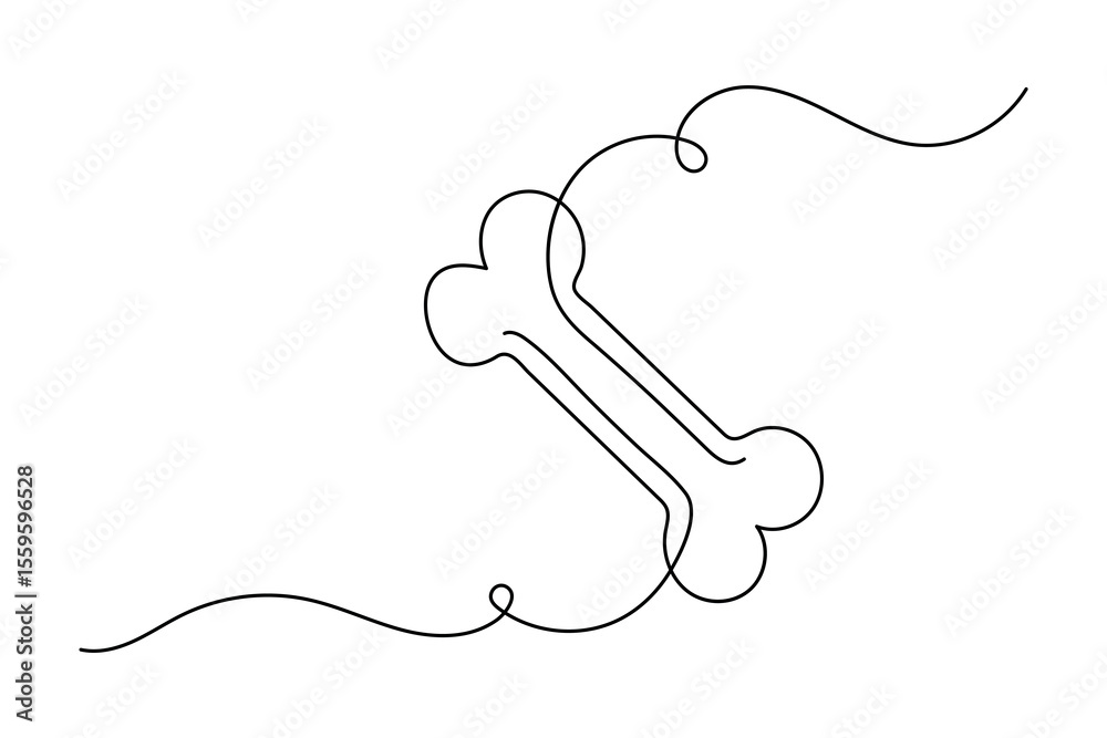 Obraz premium Dog bone continuous one line drawing minimalist style isolated outline vector illustration 