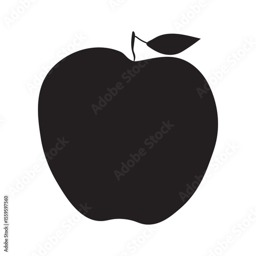 Black silhouette of apple on isolated white background. Single plant element. Vector fruit.