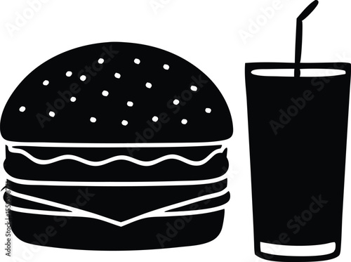 burger and drink silhouette vector icon