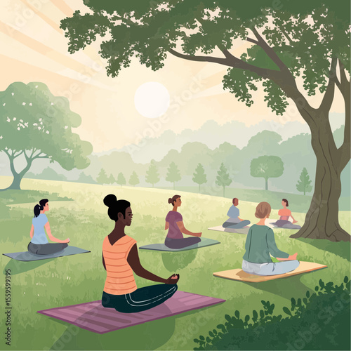 Group Meditating Together at Dawn