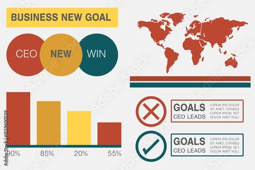 Digital composite image of business presentation with charts and text