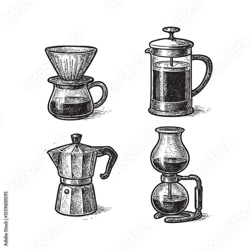 Coffee Makers Vector Engraving Set