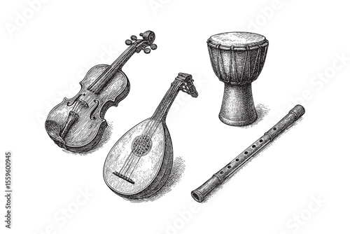 Musical Instruments Vector Engraving Set